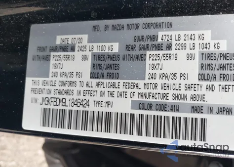 2020 Mazda Cx-5 Grand Touring from USA, damaged, VIN JM3KFBDM9L1846424